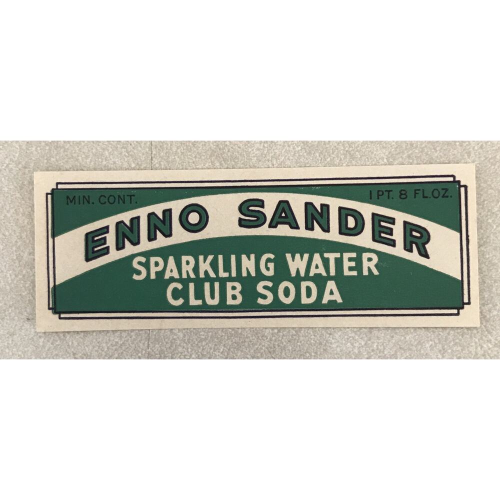 Vintage Mid Century Enno Sander Sparkling Water Club Soda Label St Louis MO